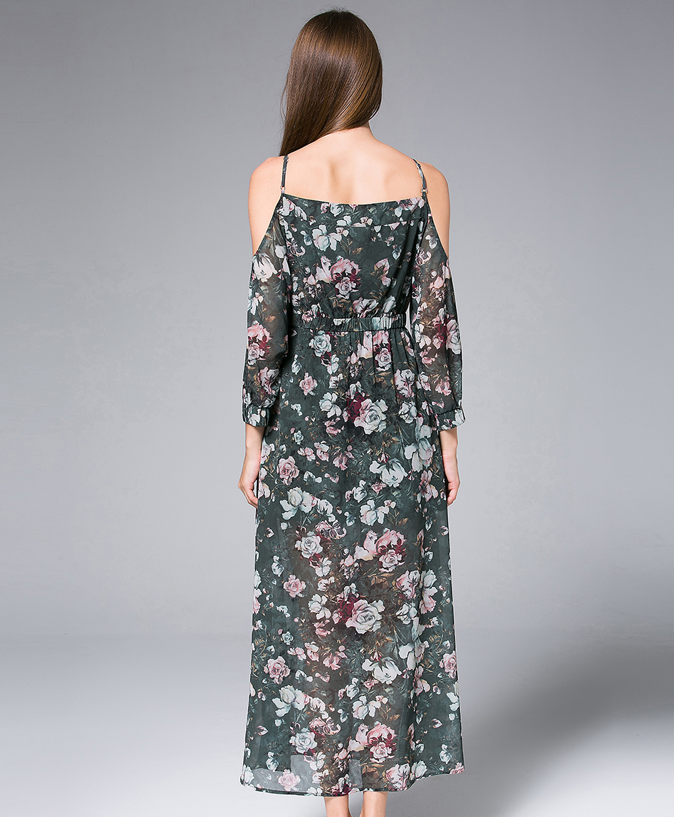 Dress -  Digital Roses Printed  silk chiffon maxi dress